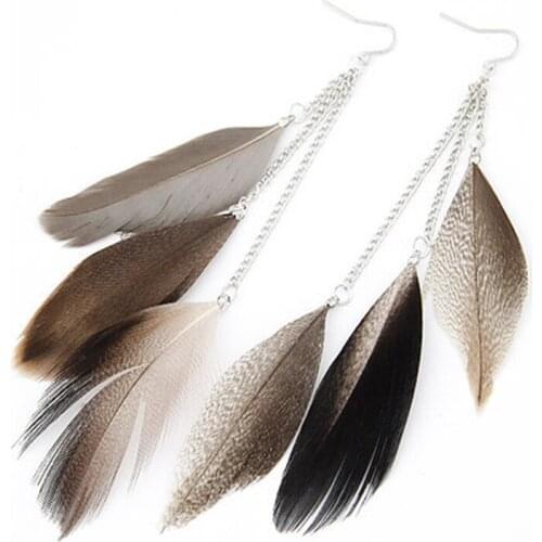 Feather Long Drop Earrings Women Female Boho Tassel Dangle Party Ear Ring Jewelry Girl Beach Hanging Earings For Teen 2021 Trend