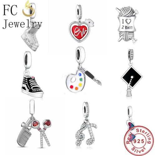 FC Jewelry Fit Original Charm Bracelet 925 Silver Punk Rock Fashion Sneaker Idol Shoe Figure Bead For Making Women Berloque 2021