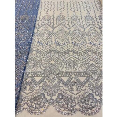 French Net Lace Fabric ZH-6186816 High Quality Lace African Lace Fabric wtih beads and sequins For Wedding Nigerian Tulle Lace