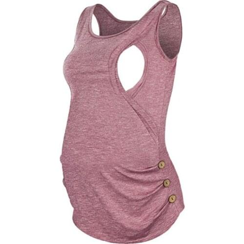 Pregnant women sleeveless T-shirt tops button breastfeeding clothes fashion vest maternity tops breastfeeding clothes T0702