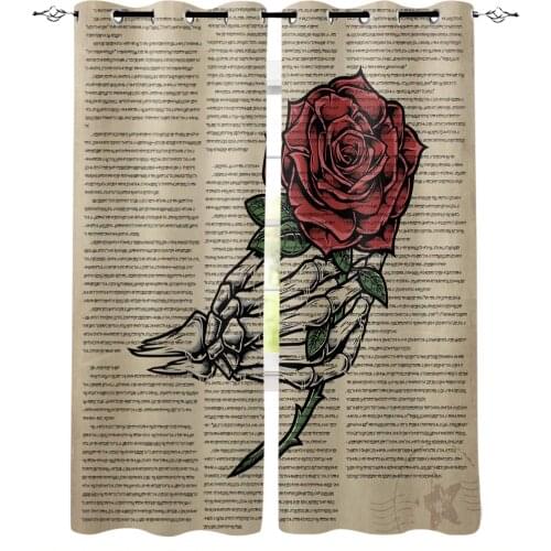 Newspaper Skeleton Flower Butterfly Painting Curtains for Kids Boys Room Living Room Window Drapes Curtain Window Treatments