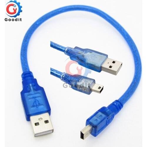 30cm USB 2.0 A Male To Mini B 5pin Male PC Data Cable Cord Leads for Arduino MCU Nano 3.0 Pro Also for Old Mobile Phone