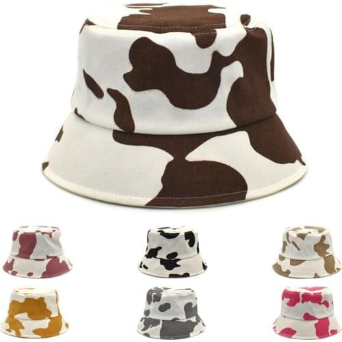 Cow Print Sun Protection Wide Brim Anti-UV Fishing Cap Bucket Cap Fashion Accessories for Outdoor