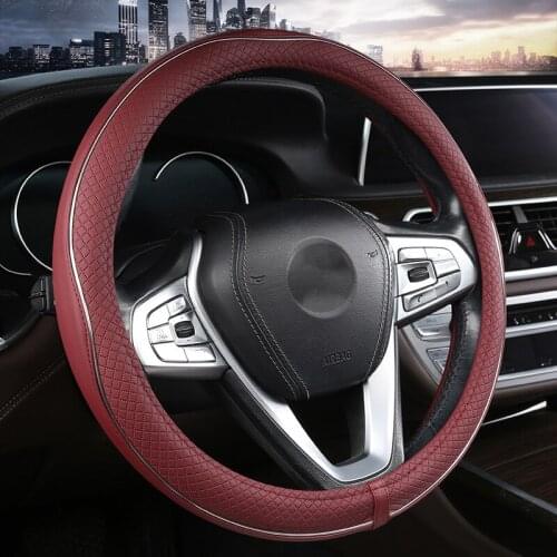 Embossed Leather Steering Wheel Covers Anti Slip Wheel Cover Breathable Steering Cover Suitable for 38cm Red Car Accessories