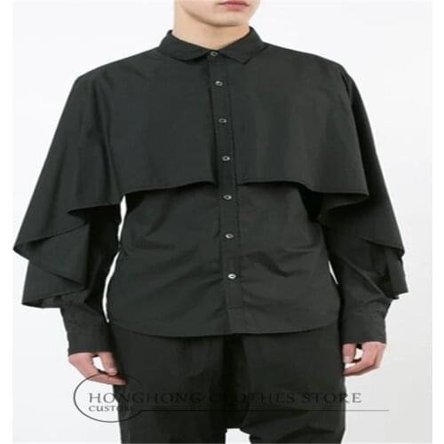 M-6XL! The new large size loose shirt fake two-piece long sleeve casual shirt hair stylist fashionable mens jacket