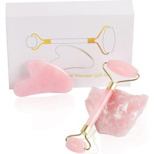 Natural Rose Quartz Jade Roller Facial Body Massager Roller Jade Stone Gua sha Board Scraper Face Lifting Beauty Massage Tool