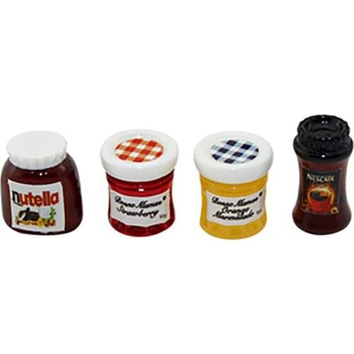 4Pcs 1/12 Doll House Miniature Nutella Jam Coffee Simulation Kitchen Food Model Toy Mini Decoration for Dollhouse Accessories