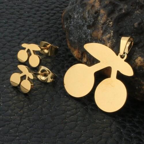 Fashion Stainless Steel Jewelry Sets For Women Gold Color Pendants And Earrings SFAZBNAF