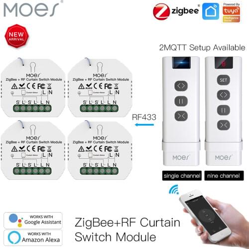 Moes ZigBee Smart RF433 Curtain Switch Module for Motorized Roller Shutter Blinds Motor 2MQTT Smart Life APP Alexa Google Home