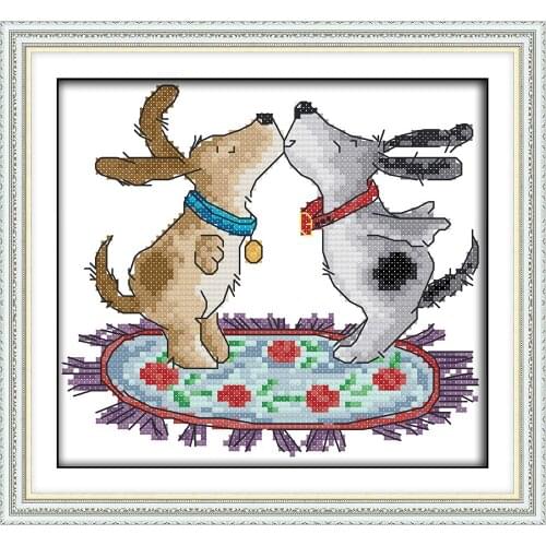 The dog kiss cross stitch kit 18ct 14ct 11ct count printed canvas stitching embroidery DIY handmade needlework