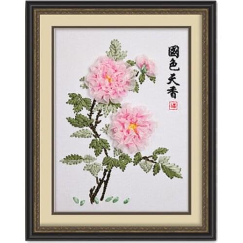 National beauty and heavenly fragrance -- Peony Ribbon embroidery painting sets handcraft embroidery circle DIY handmade needlew