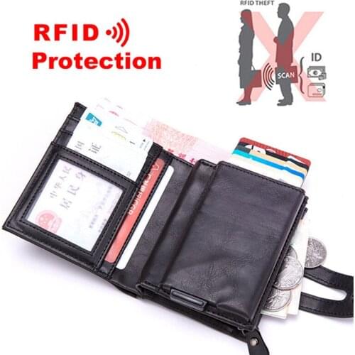 2019 New PU Leather Men Aluminum Wallet Pocket ID Card holder RFID Blocking Mini Magic Wallet Automatic Credit Card Coin Purse