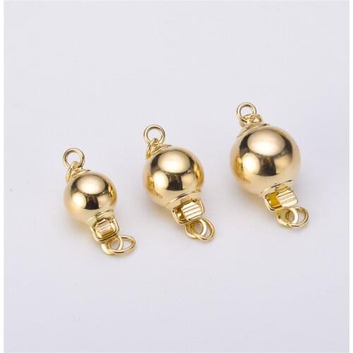 Solid 14K Yellow Gold Smooth ball buckle DIY Accessories Necklace bracelet beads Connectors Materials Handmade