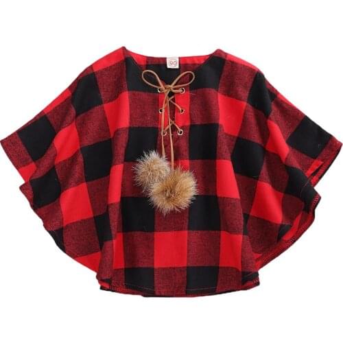 1-6Y Infant Baby Girls Cute Plaid Cloak Ball Strap Decoration Adjustable Loose Version Spring Autumn Clothing