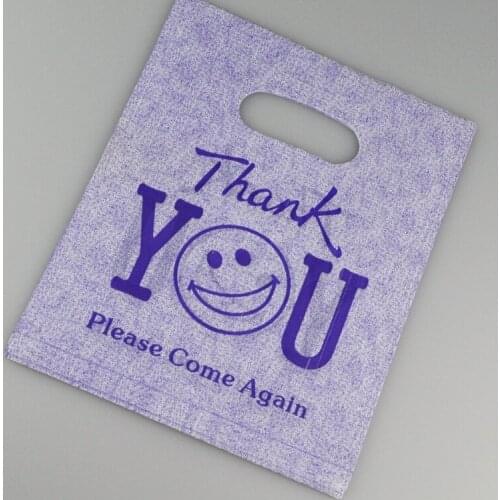Hot Sale 20x25cm Purple "Thank You" Design Plastic Jewelry Bag 100pcs/lot Boutique Gift Jewelry Packaging Bags With Handle