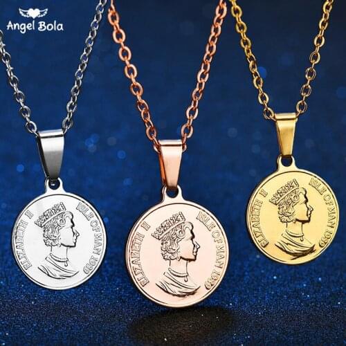 Souvenir Gift Drop Shipping Queen Elizabeth II Pendant Necklace Stainless Steel Portrait Charm Necklaces For Women Girls