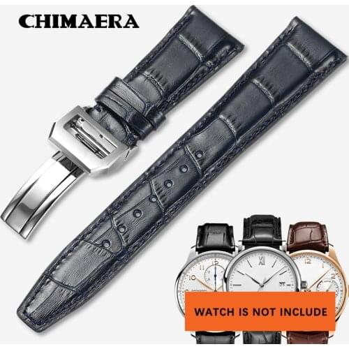 CHIMAERA For IWC Watch Strap Leather Watch Band Italian Alligator Handmade 20mm 21mm 22mm Deployment Genuine Leather Bracelet