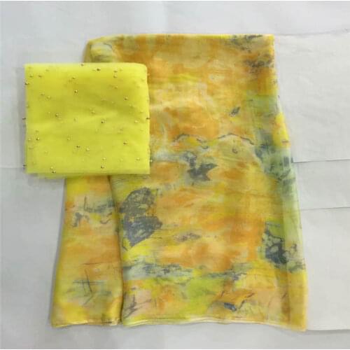 Fashion new style silk printed chiffon fabric for garment neat embroidery on the material with swiss voile lace tissu! LXF4712