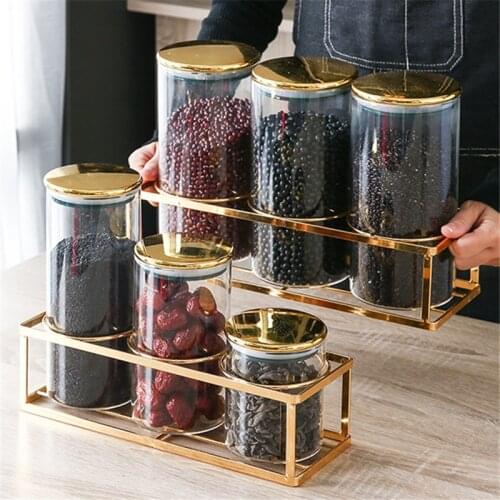 European-style glass sealed jar candy dried fruit storage jar kitchen seasoning sundries storage tool golden bottle cap
