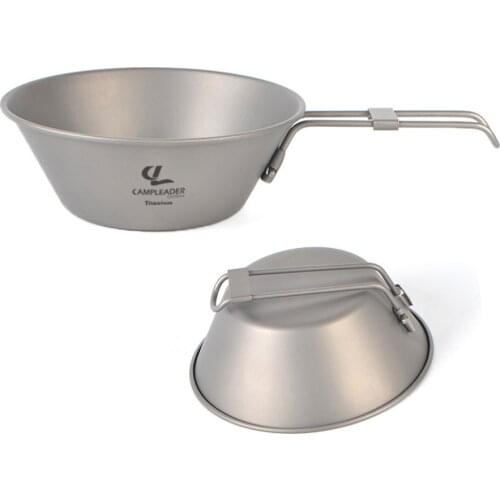 Titanium Camping Bowl Folding Bowl with Foldable Handle Mesh Storage Bag Ultralight for Outdoor Hiking Picnic Tableware 300ML