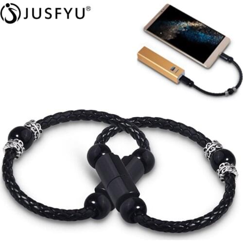 Outdoor Portable Leather Mini Type-C/8Pin/Micro USB Bracelet Wristband Beads Charger Cable Cord For Samsung S9 P20 Huawei xiaomi