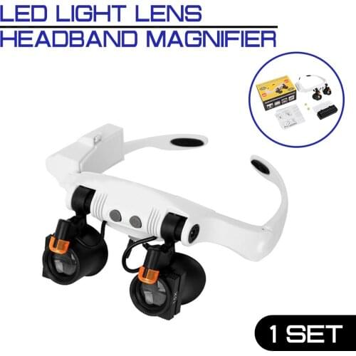 LED Light Lens Loupe Adjustable Headband Watch Maintenance Magnifying Glasses Head-mounted Magnifier Glass LED Magnifying Glasse