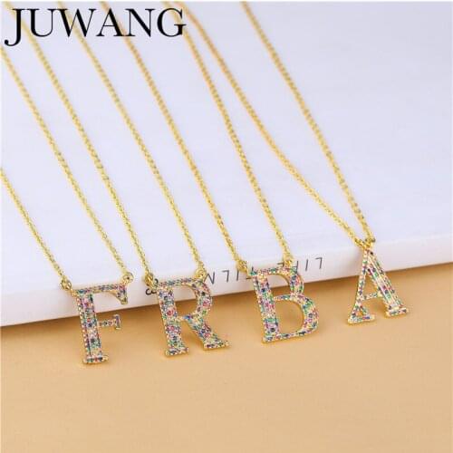 JUWANG Vintage Rainbow Initial CZ Letter Chokers Necklaces 26 Alphabet Letters Pendant Necklace For Women Men Collares Jewelry
