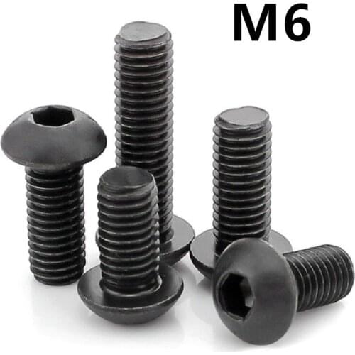 100PCS M6x8/10/12/14/16/60mm GB70.2 Black 304Stainless Steel Round Head Screws Mushroom Hexagon Socket Button Head Screw ISO7380