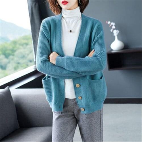 Knitting V-neck Cardigans Women Fashion elegant long sleeve big Size 4XL loose sweater female 2021 new solid Korean spring tops