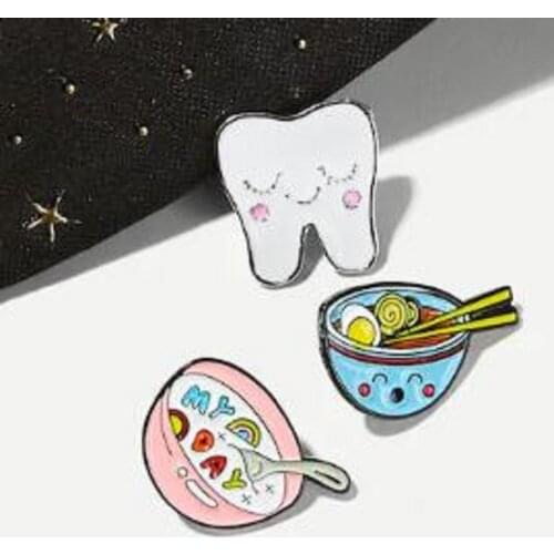 Explosion models hot cute blue and yellow bowls of food brooch fashion generous cute shirts backpack jewelry children like brooc