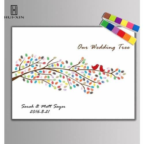 Wonderful Weeding Tree With Long Branch Free Custom Name Date Canvas Painting Figerprint Signature Guestbook For Wedding Decor