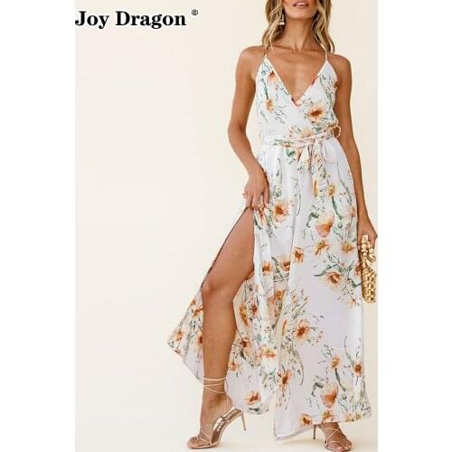 Women Sling Jumpsuit 2021 Bohemian Women Floral Elegant Wide Leg Split Summer Romper Overalls Elegant Long Female Playsuits