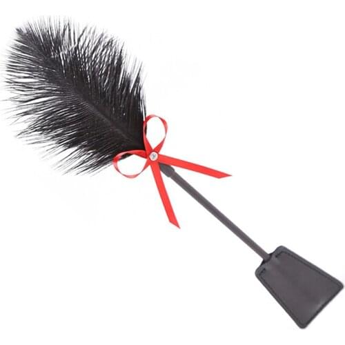 1PC Black Fetish Leather Spanking Paddle Feather Flirt Whip Romantic Massage Tickler Flogger Erotic Toy Sex Products For Male