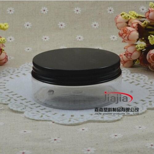 150g clear PET Can Aluminum Jar Candy Box Plastic Jar Custom Packaging Metal Can 150ml Container with bladk aluminum lid