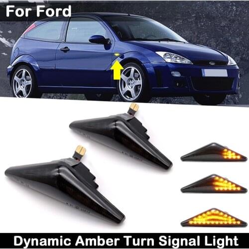 2Pcs For Ford Focus MK1 1998-2004 Mondeo MK3 2000-2007 Smoked Lens LED Side Marker Lamp Dynamic Amber Turn Signal Light
