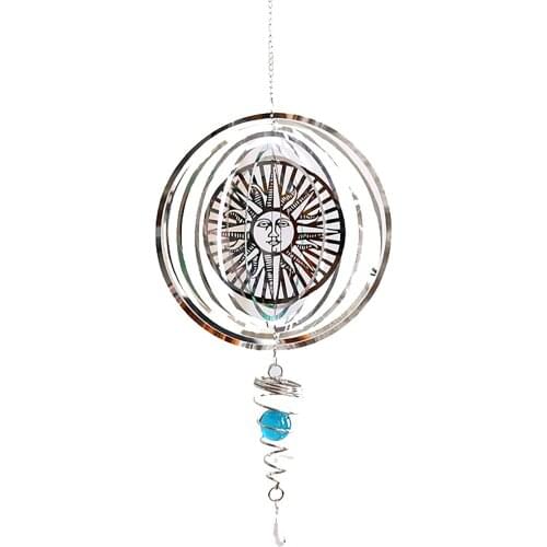 Stainless Steel 3D Rotating Wind Chime Wind Spinner Hanging Ornaments Folding Wind Spinner With Spiral Tail Ball Home Room Decor