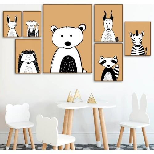 Canvas Painting Abstract Cartoon Rabbit Bear Raccoon Zebra Antelope Animal Wall Art Posters And Prints Pictures For Room Decor
