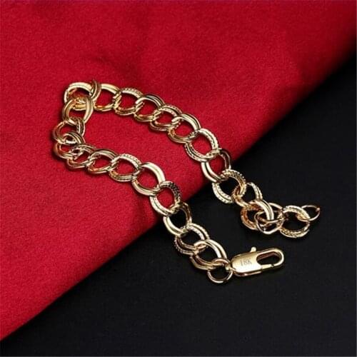 Free delivery Gold 9MM hot 18 K bracelet 0 shape double-sided frosted face bracelet 20CM