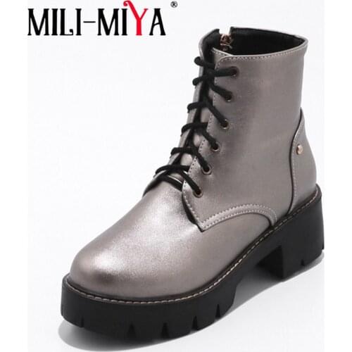 MILI-MIYA Fashion Motorcycle boots women Autumn winter zipper ladies shoes high heels platform lace up ankle boots for woman