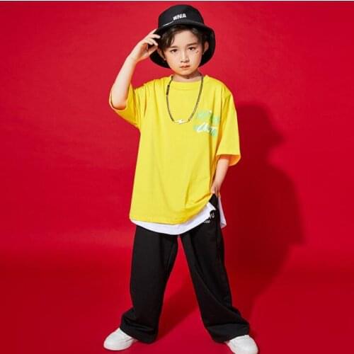 Kids Cool Hip Hop Clothing Loose Tshirt Tops Stage wear Running Jogger Pants for Girls Boys Carnival Show Dance Costume Clothes