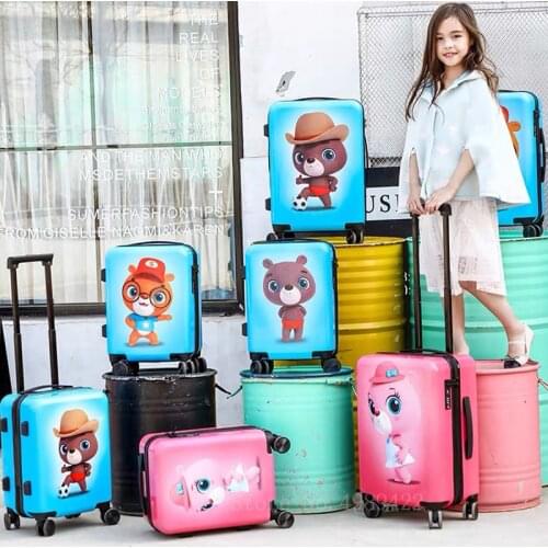 Kids suitcase 17''carry on trolley luggage bag Cabin travel suitcase with wheels Childrens Cartoon Bear Luggage coded lock bag
