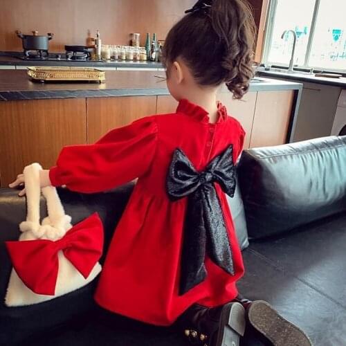 2021 New Girls Winter Plus Princess Dress with Big Bow Kids Red Cute Dresses for Girls Full Party Dress Toddler Baby Clothes 8 7