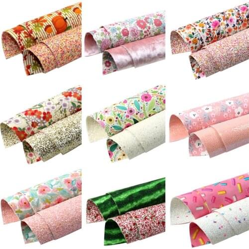 20*33cm Floral Sequin Glitter Double Sided Faux Leather Sheets and Fabric For Bows Earring Home Decor DIY Material 1Yc19741