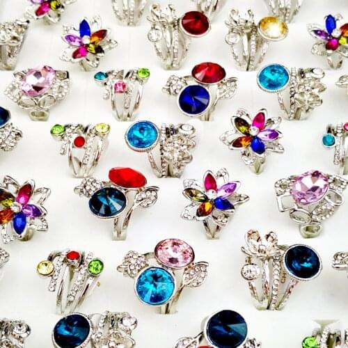 10Pcs Womens Rings Flower Element Rhinestone Ring Mixed Style Wholesale Rings Lots Fashion Women Jewelry LR4171