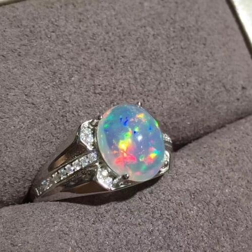 Free shipping Natural And Real Opal Ring 925 sterling silver Wholesales Fine jewelry Natural Opal Man Ring 8*10mm