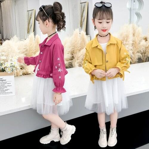 2021 Spring Summer Children Clothes Set Toddler Girl Clothes Suit Embroidery Jacket + Dress 2pcs Outfit Kids Sets for Girls W63