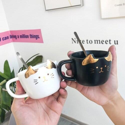 Cute little fresh web celebrity restaurant with saucer water cup office mug cat painted gold light luxury ceramic coffee cups