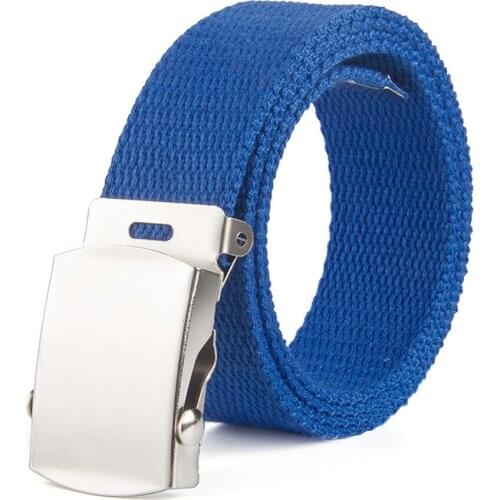 Men Women Canvas Waist Belt Fashion Casual Metal Automatic Buckle Waistband JL