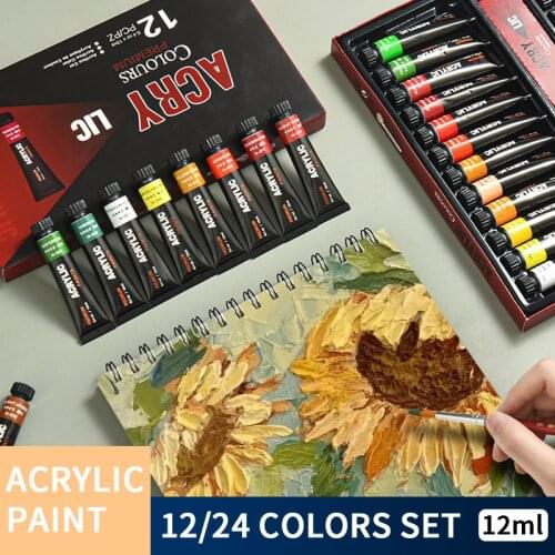 GIORGIONE 12/24 Color 12ml Tube Waterproof Acrylic Paint Set Suitable For Fabric Painting Hand Painted Artist Children Supplies