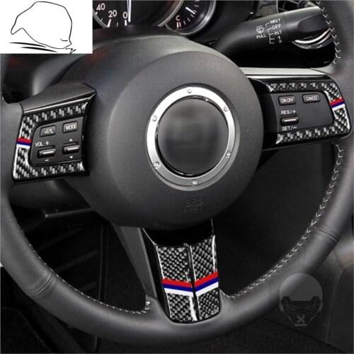 For Mazda MX-5 Miata 2009-2015 MX5 NC Roadster Carbon Fiber Sticker Steering Wheel Button Emblem Refit Strips Car Accessories